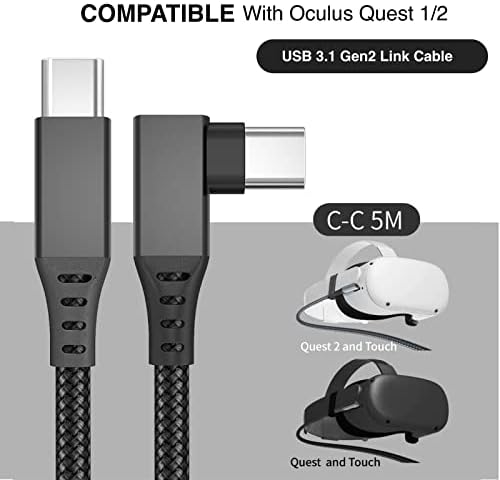 Кабел Deuiorj Линк с дължина 16 метра, който е Съвместим с Oculus Quest 1/2, Високоскоростен кабел за предаване на данни към КОМПЮТЪР, кабел за бързо зареждане на USB 3.1-USB C за вирт