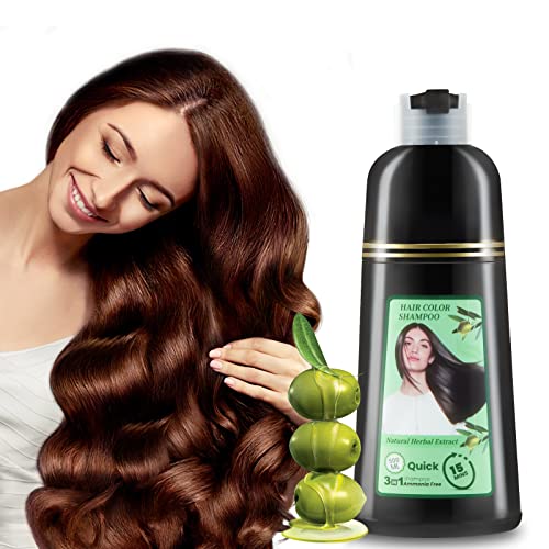Leorx 500 МЛ Билков Шампоан за боядисване на коса, на 10 минути, Натурални растителни бои за коса Без амоняк, Многоцветен Шампоан 3 в 1 за жени и Мъже - Светло Кафе