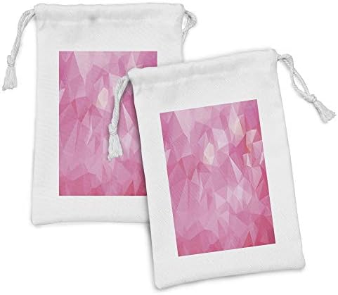 Комплект от 2 чанти от розова тъкан Ambesonne, Абстрактен Полигональный дизайн с фрактальным шарките и триъгълници розови Нюанси, Малка Чанта на съвсем малък за тоалетн