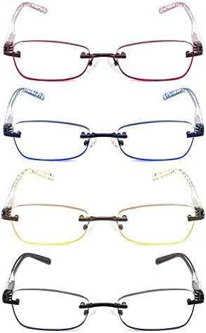 CRGATV 4-Pack Затъмнени Очила за четене без рамки за жени, Блокер синя светлина Стилни Очила за четене, които Предпазват от ултравиолетовите/напрежение