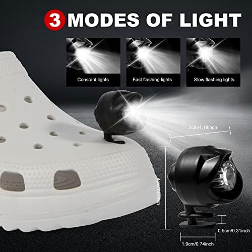 Фарове за Crocs, Водоустойчивост IPX5, 2 бр., Led светлини за обувки за деца и възрастни Crocs, 3 режима на осветление, с продължителност 72 часа, Забавни светлини за разходки на