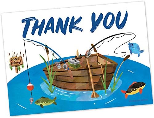 Old Blue Door Кани на Риболов Благодарствени картички (20 парчета с Конвертами) - Благодарност за рождения Ден на Риболов за деца