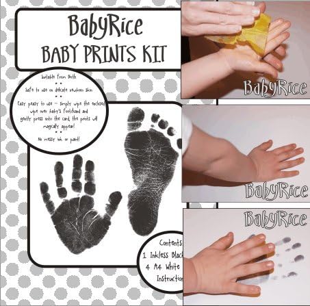 Комплект детски отпечатъци на ръцете и краката BabyRice / Черни Отпечатъци Без мастило / Рамка с ефект Градски Цветни Метали с Черен монтиране на Дисплея