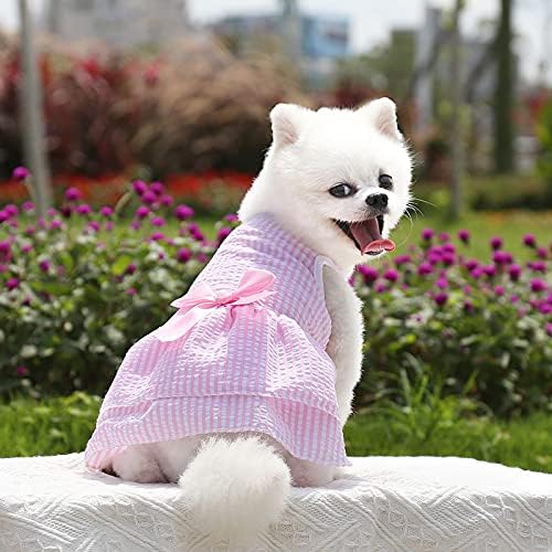 Розови Рокли за кучета с Лък-един сноп, Скъпа Модни Дрехи за малки Кучета и Котки, Момичета-за Кученца и Kitties -Розово (Средно)