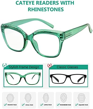 Eyekepper 4-Pack Очила за четене за Жени, Очила за четене с кристали, Котешко око + 2,5