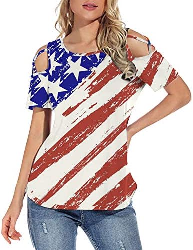 На 4 юли, Тениски за жени, Туника с къс ръкав и V-образно деколте, Потник с Американския Флаг на Звезди, Райета Патриотическая