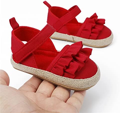 Обувки с волани за малки момичета, Обувки за първите Ходунков, Летни Сандали на равна подметка За Деца, Чехли за сън, за малки момчета (Червен, 0-6 месеца)