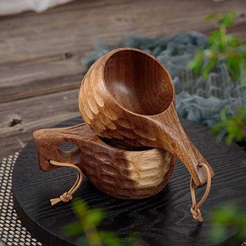 UHEIM премия Дървена чаша Чаша Преносима туризъм пиенето на чаша от дърво Традиционната лека Дървена чаша с карабинер и шнурком