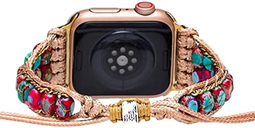 CALOO TEEMOO Гривна за часа са ръчно изработени в стил Бохо с мъниста, съвместим с Apple Watch 38 mm/40 mm/41 мм/42 мм/44 мм/45 мм-watchband