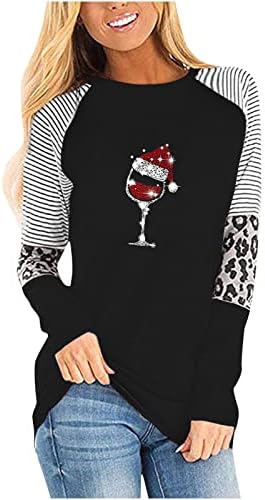 Дамска туника с леопардовым принтом, цветен блок туника, Коледа 2022, ризи с кръгло деколте и дълъг ръкав, ежедневни блузи на райета, върхове