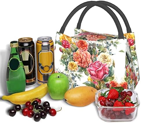 Чанта за обяд Evealyn в ретро стил с флорални принтом, Преносима богат на функции Термоизоляционная чанта, Подходяща за пикници,