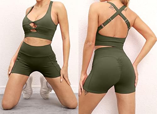 Комплект от 2 комплекти шорти с бюстгальтером за йога, Монтиране на задните части, Гума Спортен костюм за фитнес (Цвят: