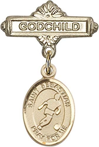 Иконата на детето Jewels Мания със Светия Себастьяном/Футбол чар и иконата Кръщелник | Икона на детето със златен пълнеж със Светия