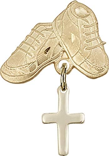 Детски икона Jewels Мания за окачване под формата на Кръст и игла за детски сапожек | Детски иконата със златен пълнеж с отложено във формата на Кръст и игла за детски с