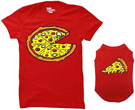 Тениска за кучета и собственик в тон към пая с пица /парче пица (Светло Сив, Мъжки X-Large / За средни кучета)