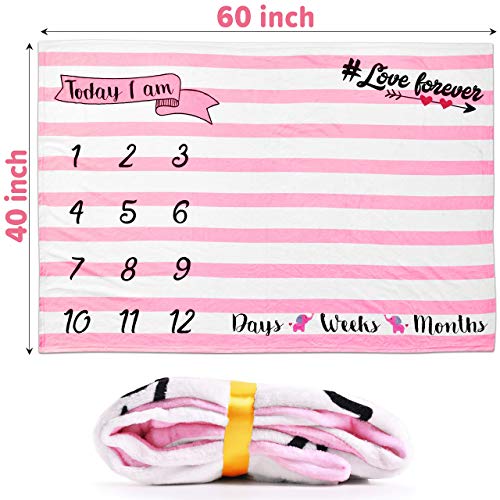 За награда в памет на дете + Розово одеяло Milestone + Малка тетрадка с чисти сетивни мастило + 28 на етикети на месец и Milestone.