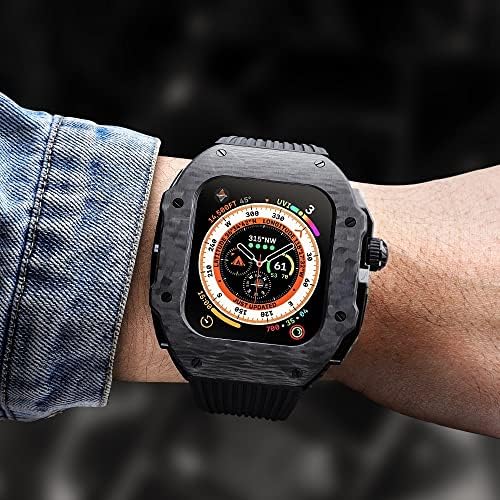 ZEDEVB Луксозен комплект модификация на Apple Watch 8 Ultra 49 мм и каишка от фторуглерода, калъф, изработени от въглеродни влакна за Iwatch