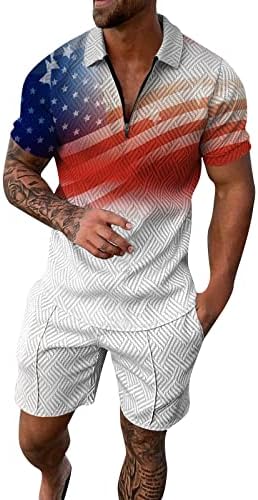 RCESSD Мъжки Празнични комплекти с Къс ръкав и Топ, всеки ден Хавайски Летни Ризи, Мъжки Ризи С Принтом Американски Патриотични Хартата