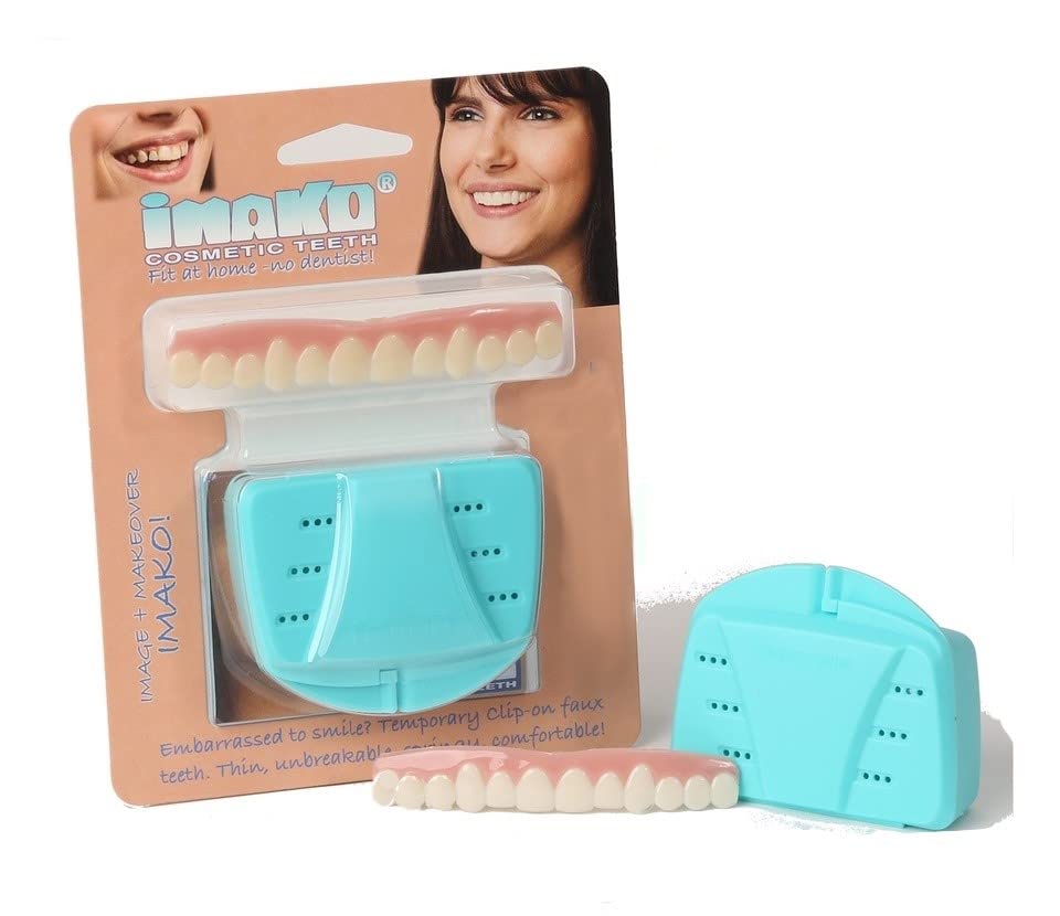 Козметични зъби Imako 2 опаковки. (Най-големият и естествена) Само отгоре - Идва на равна подметка. Fit at Home Направи си сам Грим Усмивки!