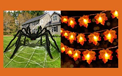 WEHVKEI 2 Опаковки 10 фута, 20 led есенните Светлини + 78,7 Гигантски Паяк + 200wide Web за Хелоуин Страшни Украса за Хелоуин