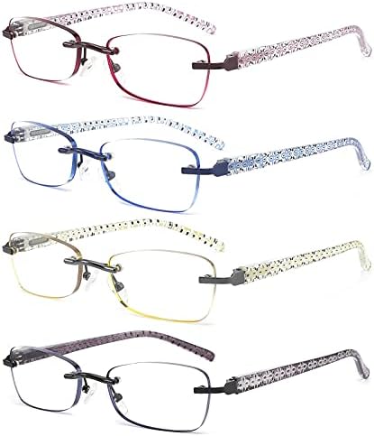 CRGATV 4-Pack Затъмнени Очила за четене без рамки за жени, Блокер Синя светлина Стилни Очила за четене, които Предпазват от ултравиолетовите/напрежение