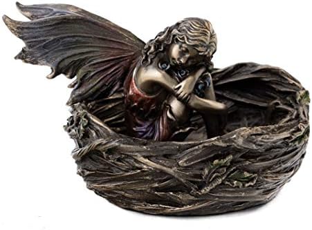 Статуетка на Фея, Скрит в птичи гнездо от най-добрата колекция - Митичният Скулптура Феите от висококачествена студено формовани бронз -2,5-Инчов