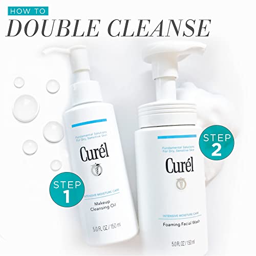 Curel Японското Пенящееся ежедневно средство за измиване на лицето Curel за чувствителна кожа, Хидратиращ Почистващо средство за суха кожа, балансирано за рН и без аром