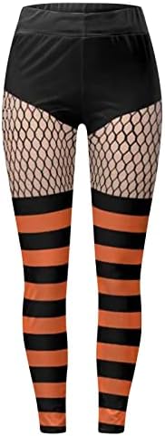 Височина на талията панталони за йога за жени Hallowstripes участък черен оранжев Хелоуин шарени спортна зала чорапогащник гамаши