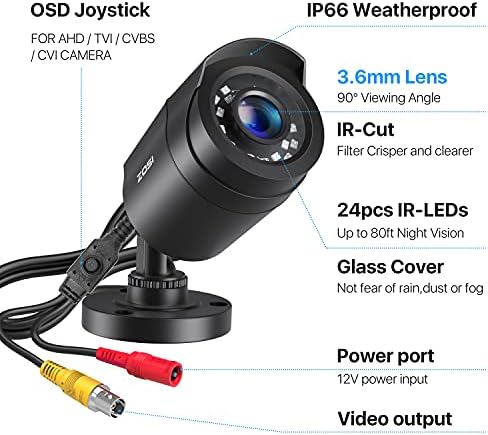 Външна камера за сигурност ZOSI 2.0 MP 1080p 1920TVL за помещения, Хибридна Камера за видеонаблюдение 4-в-1 TVI/CVI/AHD/CVBS,
