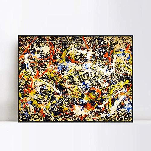 INVIN ART Платно в рамка Конвергенция by Jackson Pollock Extra Large С принтом в стил Giclee, Абстрактно Стенно Изкуство, Начало Декор (Тънка рамка, черно, 28 x 40)