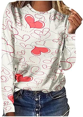 Дамски Тениски с дълъг Ръкав, Hoody на Деня на Свети Валентин с Принтом на Сърцето, Модни Блуза Свободно, Намаляване, Всекидневни Пролетен Пуловер
