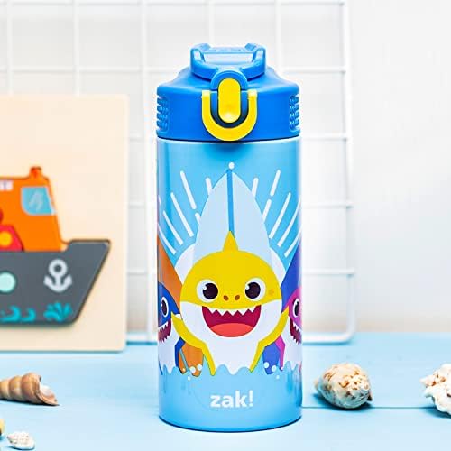 Детска Термокружка за вода Zak Designs Baby Shark обем 14 грама с Двойни стени и вакуум изолация, Неръждаема Стомана 18/8, Панти
