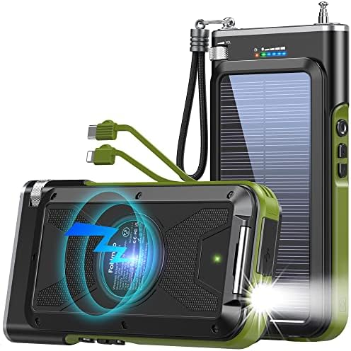 Слънчева батерия 36800 ма, Безжично зарядно устройство за възстановяване след FM радио, Вградени 2 кабел и поставка за бързо зареждане,