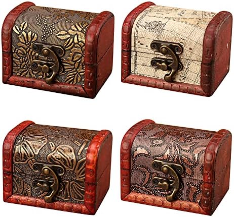 Дървени Кутии За Съхранение На 4 Бр. Реколта Ковчег Ръчно изработени със Скъпоценни Перли, Калъф за Бижута с Мини-Метална
