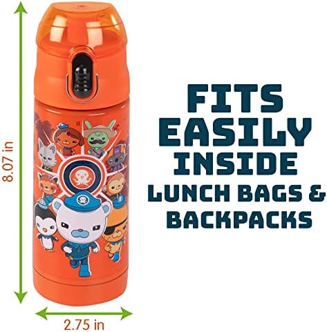 Случайна бутилка за вода Octonauts Above & Beyond the Orange от неръждаема стомана, 13 грама за деца Капачка, защищающая от разлив,