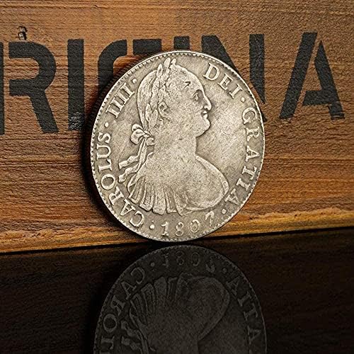 Южна Америка Мексикански Сребърен Долар С Две Колони Сребърна Монета 1807 Испания Карлос IV 8R Сребърен Кръг на Антични Копие за Събиране