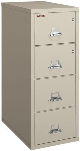 Вертикален метален шкаф шкаф FireKing, горенето на 2 часа (4 кутия с размер на писмо, Удароустойчив, Водоустойчив), 56,19 В x 19W x 31,19Г, Пергаментный