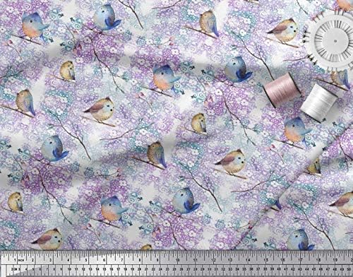 Памучен трикотажная плат Soimoi с художествен принтом клони и птици ширина 58 см