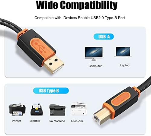 Кабел за принтер SNANSHI 15 Метра, USB-Кабел за принтер, USB 2.0 Тип A Щекер за тип B Щекер за скенер Кабел за принтер е Съвместим