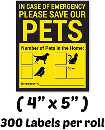 ПРЕДЛОЖЕНИЯ TUCO (900 стикери - 4 x 5 инча - Жълто / черно) в случай на извънредна ситуация, моля, запишете стикер на прозореца и вратата за нашите домашни любимци - Кучета, К