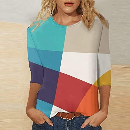 Kaniem Ежедневни Блузи за Жени, Дамски тениски с ръкав Три Четвърти Геометричен Цветен Блокиране Принт, Дамска Мода