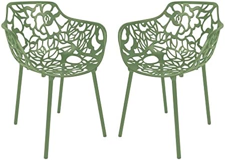 LeisureMod Девин Сегашното алуминиево складываемое стол за двор на закрито и на открито, комплект от 2 теми, цвят каки зелен