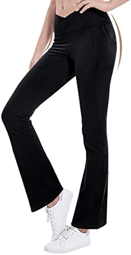 Гамаши Jinhiteam с джобове за Момичета, Обикновена Черни Ластични Панталони с Висока Талия и контрол на корема, Спортни Танцови Панталони