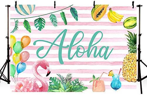 MEHOFOND 7x5ft Алоха Годишният Фон Плодове Фламинго, Тропически Хавайски Палмови Листа и Розови Ивици на Фон Момиче Рожден Ден