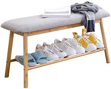 KMMK Дървена Пейка За Съхранение на Обувки | Антре в Скандинавски Стил, Спалня, Мека Пейка със Сивата Възглавница Седалка, Столче за обувки, 60 см