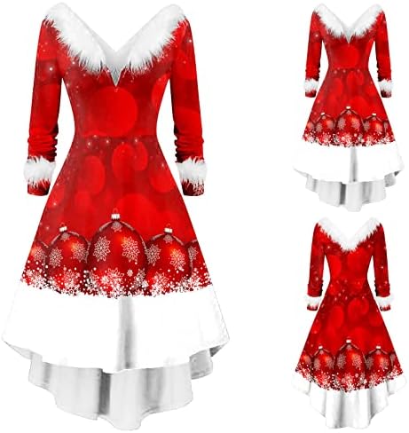 Секси Коледна рокля в стил Мозайка, Есенни рокли за жени с Дълъг Ръкав и V-Образно яка, Коледни Елегантна Асиметрична Вечерна