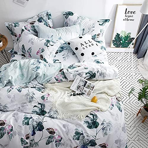 Комплект бял Futon Одеяла King Size, Одеало с Зелени Флорални Листа, Двустранно Одеяло, с Принтом Ботаническата Фигурата,