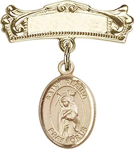 Детски икона Jewels Мания с чар Свети Регины и извити полирани игла за бейджа | Детски иконата със златен пълнеж с чар Свети Регины и извити
