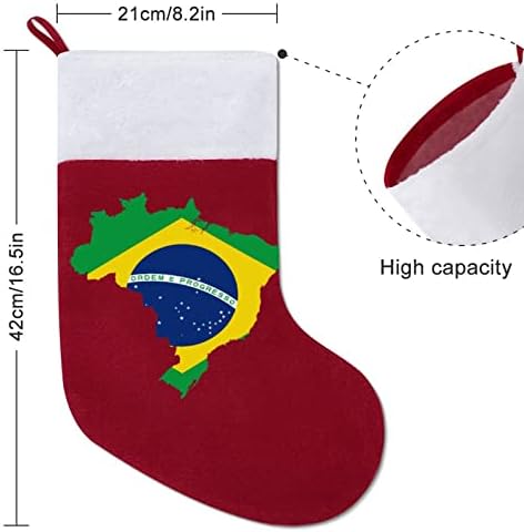 Флаг на Бразилия Карта Червени Коледни Празници Чорапи Дом Декорации за Коледната Елха, Висящи Чорапи за Камината