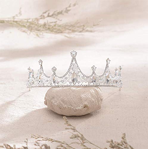 Denifery Сребърна диадема за коса с кристали, сватбената корона и диадема принцеса, вечерни аксесоари за коса с кристали